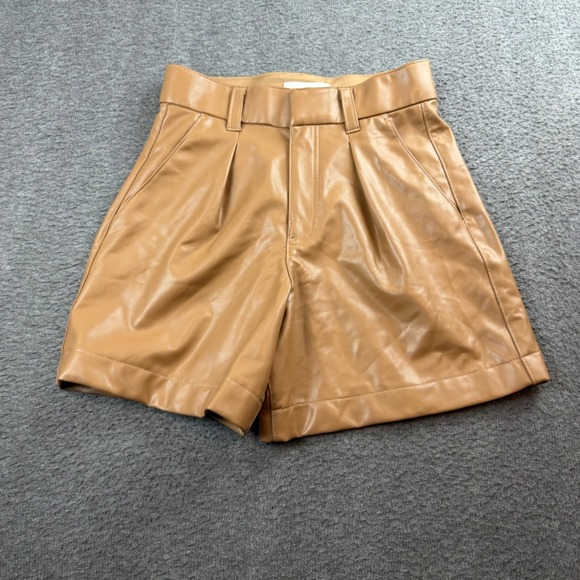 Abercrombie & Fitch Pants - Abercrombie & Fitch Vegan Leather Shorts Women's S Tan Pleated High Rise